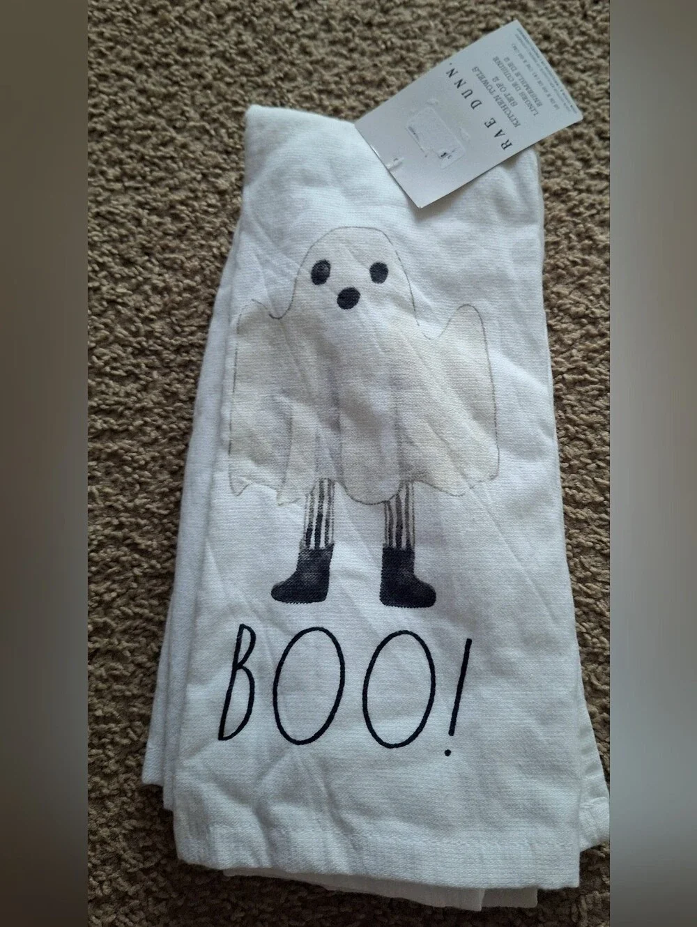 Rae Dunn White Halloween Kitchen Towels with Black & Red Accents